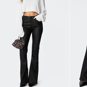 Edikted Luna Faux Leather Flare Jeans